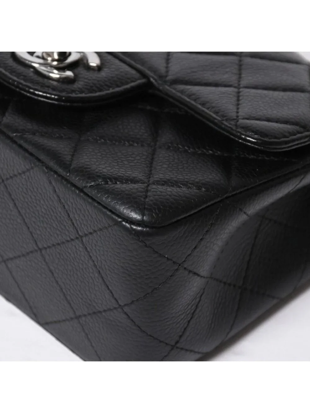 Chanel Mini Quilted Chain Shoulder Bag 17 Caviar Leather Black Silver